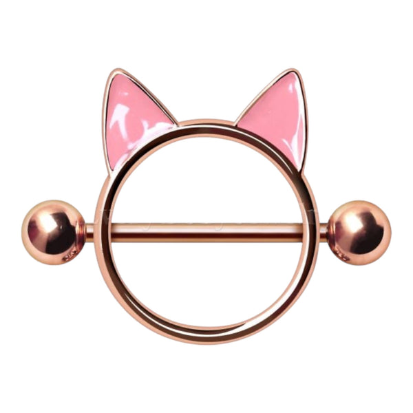 Rose Gold Plated Pink Cat Shield Nipple Ring Pair 316L Surgical Steel