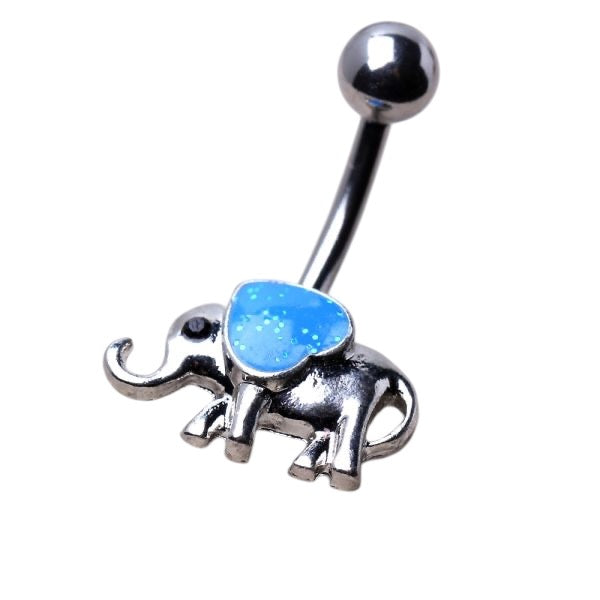 316L Stainless Steel Sparkling Blue Heart Elephant Navel Belly Button Ring