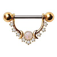 Gold Plated Multi-Gem Moon Phase Synthetic Opal Nipple Barbell Rings Pair 316L Surgical Steel