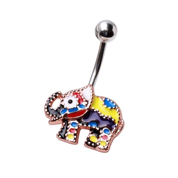 Rose Gold Plated Festive Indian Elephant Navel Belly Button Ring 14 Gauge