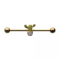 14 Gauge Gold PVD Cactus Industrial Barbell