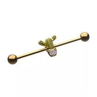 14 Gauge Gold PVD Cactus Industrial Barbell