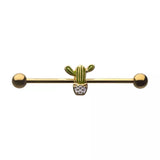 14 Gauge Gold PVD Cactus Industrial Barbell