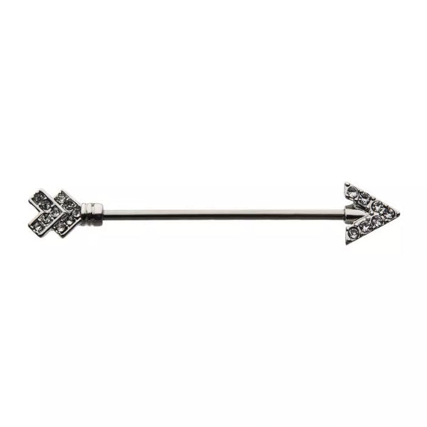 Surgical Steel with Clear Gems Arrowhead 14 Gauge Industrial Barbell