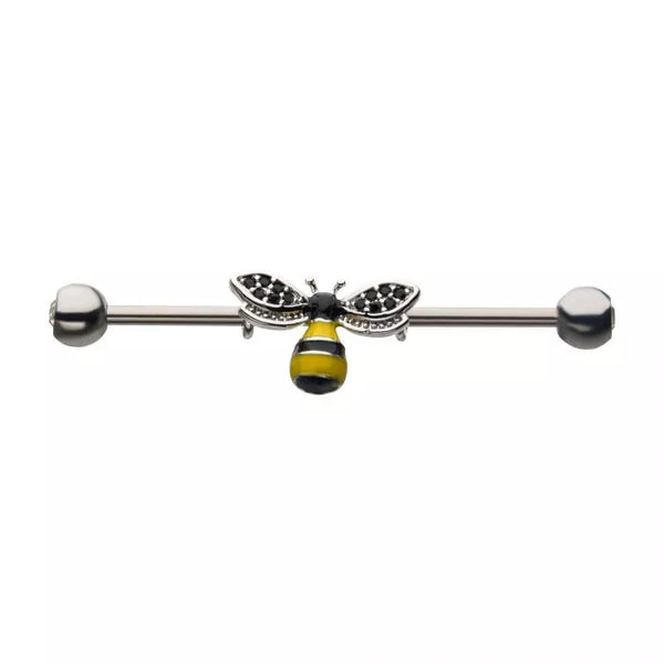 14 Gauge Black CZ and Yellow Bee Industrial Barbell
