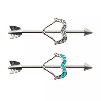 Clear CZ Gem Bow and Arrow 14 Gauge Industrial Barbell