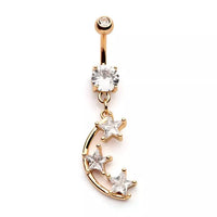 Gold PVD Triple Star CZ Gem Dangle Navel Ring