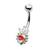 Aurora Borealis CZ Heart with Clear Trinity Marquise CZ Non-Dangle Navel Belly Button Ring 316L Surgical Steel