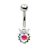 Aurora Borealis CZ Heart with Clear Trinity Marquise CZ Non-Dangle Navel Belly Button Ring 316L Surgical Steel