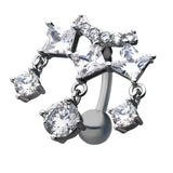 Top Down Chandelier Vogue Navel With Square Gems Reverse Dangle Belly Button Ring