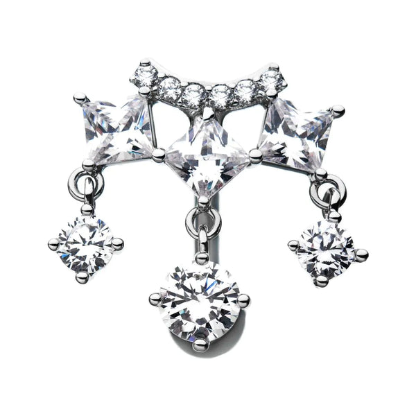 Top Down Chandelier Vogue Navel With Square Gems Reverse Dangle Belly Button Ring