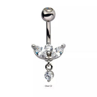 Threaded Leaf Lotus Flower Small Dangle CZ Navel Ring