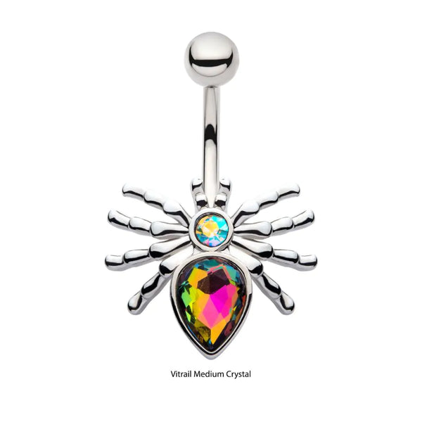 316L Surgical Steel Vitrail Medium Crystal Spider Non-Dangle Navel Belly Button Ring