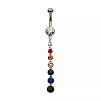 Bezel Set Multi-Color Rainbow CZ Dangle Navel Ring