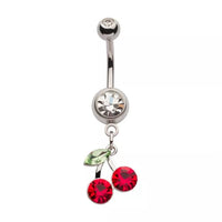 Red CZ Gem Cherry Dangle Navel Ring