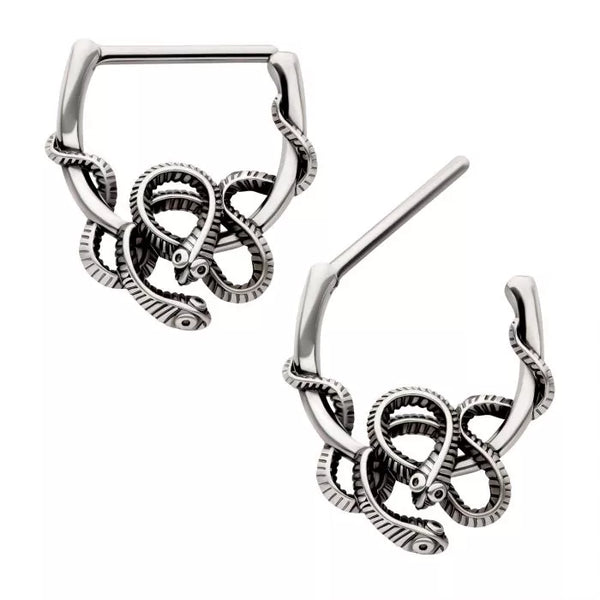 Intertwined Snakes Nipple Clicker Nipple Rings 316L Surgical Steel