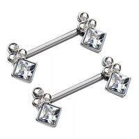 Front Facing Clear Diamond Shape Cluster CZ Gems Nipple Barbell Rings 316L Surgical Steel