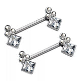 Front Facing Clear Diamond Shape Cluster CZ Gems Nipple Barbell Rings 316L Surgical Steel
