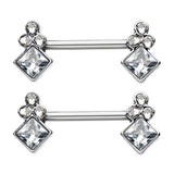 Front Facing Clear Diamond Shape Cluster CZ Gems Nipple Barbell Rings 316L Surgical Steel