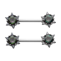 Vitrial Medium Gem Starburst Nipple Barbell Rings 316L Surgical Steel