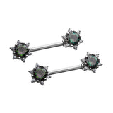 Vitrial Medium Gem Starburst Nipple Barbell Rings 316L Surgical Steel