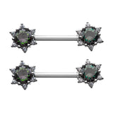 Vitrial Medium Gem Starburst Nipple Barbell Rings 316L Surgical Steel