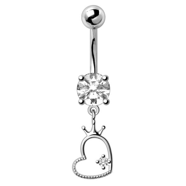 316L Surgical Steel Crowned Heart Dangle Belly Button Ring