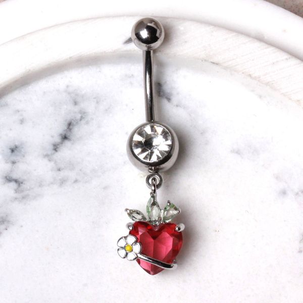 316L Surgical Strawberry Heart Daisy Dangle Belly Button Navel Ring