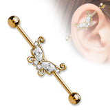 Marquis and Round CZ Butterfly Industrial Barbell