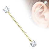 Round CZ Prong Set End Industrial Barbell