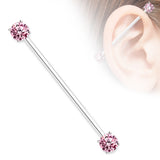 Round CZ Prong Set End Industrial Barbell