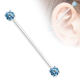 Round CZ Prong Set End Industrial Barbell