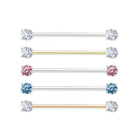 Round CZ Prong Set End Industrial Barbell