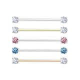 Round CZ Prong Set End Industrial Barbell