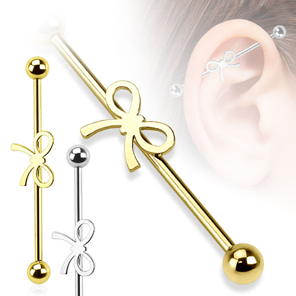14 Gauge Ribbon Bow Industrial Barbell