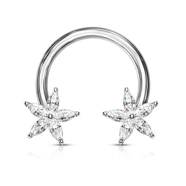 CZ Flower End Surgical Steel Horseshoe Pair