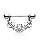 CZ Centered Filigree Drop Nipple Ring Nipple Shield 316L Surgical Steel