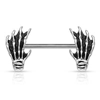 Skull Hand Ends Steel Nipple Barbell Rings