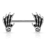 Skull Hand Ends Steel Nipple Barbell Rings