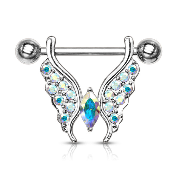 Marquise AB Crystal Paved Butterfly Nipple Rings