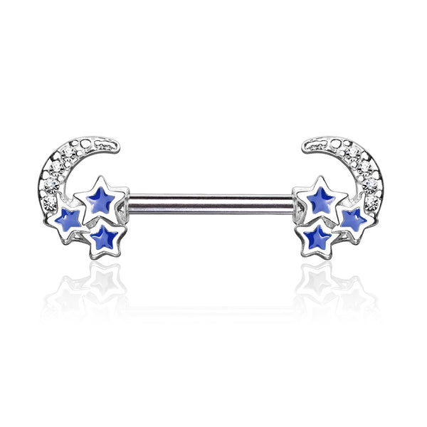 Crescent Moon and Blue Star Nipple Barbell Pair