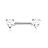 Double Front Facing Heart CZ Prong Set Nipple Barbells