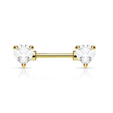 Double Front Facing Heart CZ Prong Set Nipple Barbells