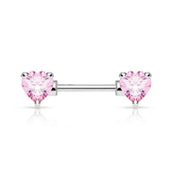 Double Front Facing Heart CZ Prong Set Nipple Barbells