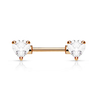 Double Front Facing Heart CZ Prong Set Nipple Barbells