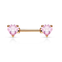 Double Front Facing Heart CZ Prong Set Nipple Barbells