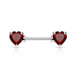 Double Front Facing Heart CZ Prong Set Nipple Barbells