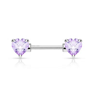 Double Front Facing Heart CZ Prong Set Nipple Barbells