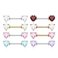 Double Front Facing Heart CZ Prong Set Nipple Barbells