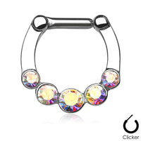 Five Round Gem Surgical Steel Septum Clicker